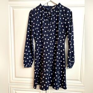 Loft Size 0 Long Sleeve High Neck Mini Dress Navy White Flowers Zip Back NWOT